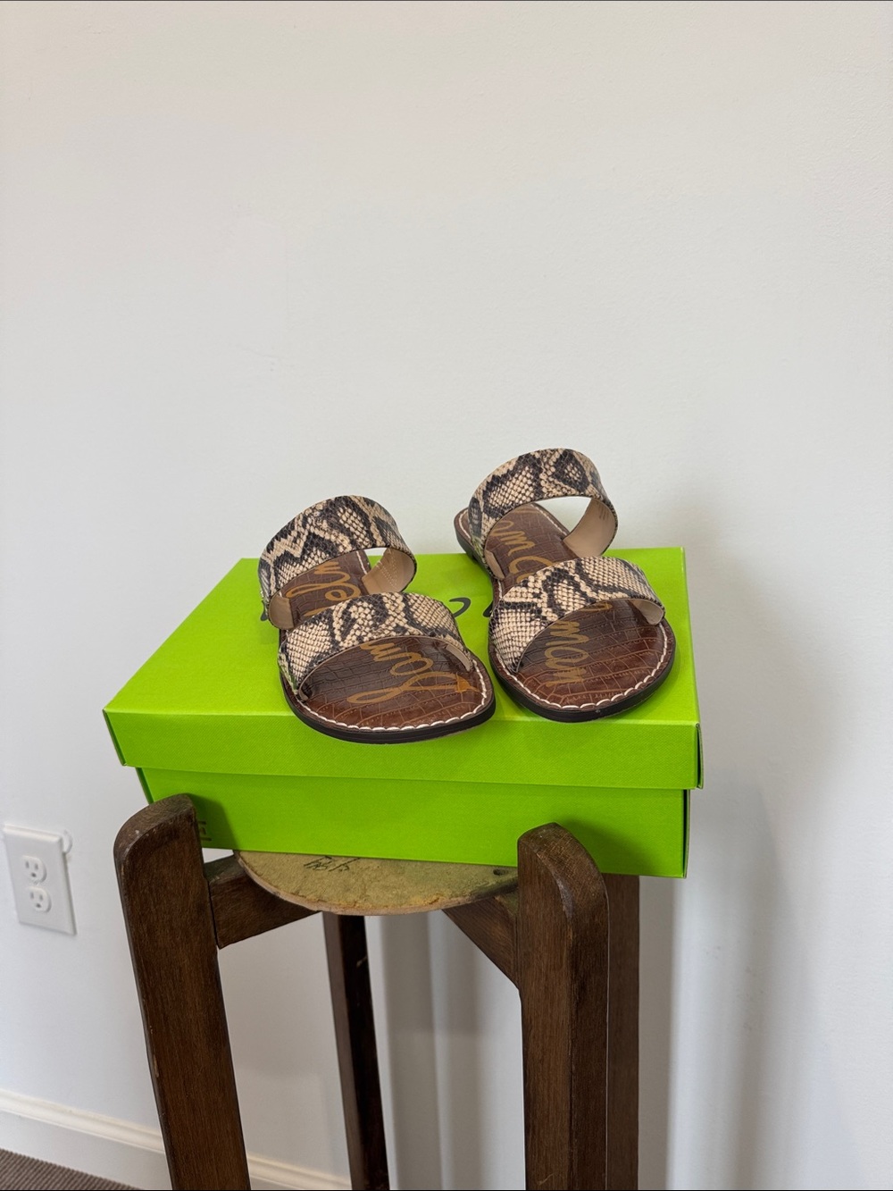 Sam Edelman Brown Snake-Print Slide Sandals